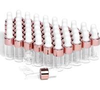 Parfumlism 50 Pcs Mini botellas cuentagotas de vidrio 3ml,botellas de aceite esencial con tapa dorada rosa,viales de tintura vacíos transparentes con dispensador de cuentagotas utilizado