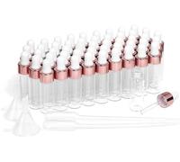 Parfumlism 50 Pcs Mini botellas cuentagotas de vidrio 5ml,botellas de aceite esencial con tapa dorada rosa,viales de tintura vacíos transparentes con dispensador de cuentagotas utilizado
