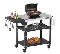 PARGRILL Carro de Barbacoa de Acero Inoxidable LFGB con 3 Niveles, Carrito de Comedor con Mesa Lateral Plegable, Ruedas de 360° con Freno, Capacidad de 88 kg, Ideal para Cocinas, Barbacoas, Fiestas