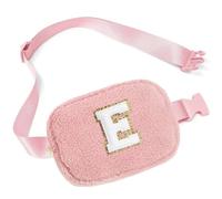 Parima Regalos personalizados para mujeres y niñas - Pequeño bolso de hombro de felpa riñonera con letras iniciales, regalos rosas para mujeres damas niñas, E
