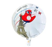 PARIS 2024 - CJO80091 Globo de Aluminio Blanco 45 cm - Producto Oficial con Licencia, Decoraciones de Fiesta, Inflado con Pajilla o Bomba, Tema Deportes, Cumpleaños
