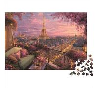 Paris Balcony View 1000 Piezas Rompecabezas Regalo Navideño Adultos Balcón Parisino con Vista de Torre Eiffel al Atardecer Premium Robusto Desafiante Alivio Estrés 38x26cm/1000pcs