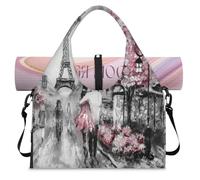 Paris - Bolsa deportiva de lona con compartimento para zapatos, diseño de la Torre Eiffel, vista a la calle, fin de semana, bolsa de equipaje para gimnasio, yoga, viajes, color, L, Bolsa de viaje
