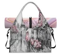 Paris - Bolsa deportiva para mujer y hombre, diseño de pintura callejera de París, bolsa de noche con compartimento para zapatos, bolsa de hombro para yoga, gimnasio, viajes, color, L, Organizador de