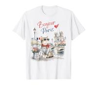 Paris Bonjour Francia Gato Lindo Gatito Francés Vacaciones Camiseta gráfica económica, Hombre, Blanco, L