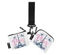Paris - Carteras de pulsera dobles blancas para mujer, fina, plana, con llavero, para el trabajo, viajes, 2 unidades, Varios colores, 4.13"(L) x 3.5"(W), Accesorio de viaje