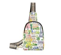 Paris Castel Handy Drawn - Bolso bandolera de cuero para mujer para senderismo, Paris Castel dibujado a mano