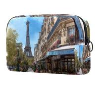 Paris City Cafe Eiffer Tower - Bolsa de cosméticos para mujer, neceser de viaje, bolsa organizadora de maquillaje grande con cremallera