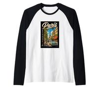 Paris City Streets Eiffel Tower Classic Car Travel Graphic Camiseta Manga Raglan