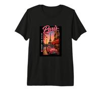 Paris City Streets Eiffel Tower Classic Car Travel Graphic Camiseta Premium