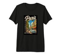 Paris City Streets Eiffel Tower Classic Car Travel Graphic Camiseta Premium