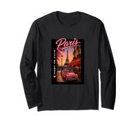 Paris City Streets Eiffel Tower Classic Car Travel Graphic Manga Larga