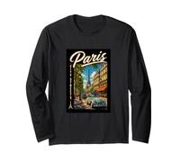 Paris City Streets Eiffel Tower Classic Car Travel Graphic Manga Larga