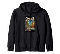 Paris City Streets Eiffel Tower Classic Car Travel Graphic Sudadera con Capucha