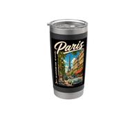 Paris City Streets Eiffel Tower Classic Car Travel Graphic Vaso térmico de acero inoxidable de doble pared