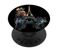 París De Noche Flores Farolas Y La Torre Eiffel PopSockets PopGrip Adhesivo
