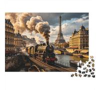 Paris Eiffel Tower Puzzles for Personas Mayores 1000 Piece Recyclable Vintage Train Puzzles Puzzle Accesorios de Juego Impossible Hard Difficult Desafiante Activity 52x38cm/1000pcs