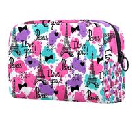 Paris Eiffer Tower on Bright Background - Neceser para mujer, neceser de viaje, bolsa organizadora de maquillaje grande con cremallera, multicolor, 18.5x7.5x13cm/7.3x3x5.1in, Neceser