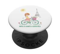 París es Siempre una Buena Idea Linda Chica en Bicicleta PopSockets PopGrip Adhesivo