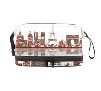 Paris France City Landmarls - Neceser de doble capa para mujeres y niñas, neceser de viaje, bolsa organizadora de maquillaje con compartimento para brochas, multicolor, 27x15x14 cm/10.6x5.9x5.5 in,