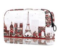 Paris France City Landmarls - Neceser para mujer, neceser de viaje, bolsa organizadora con cremallera, multicolor, 18.5x7.5x13cm/7.3x3x5.1in, Neceser