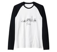 París Francia Horizonte Europa Viaje Souvenirs Negro Paisaje urbano Camiseta Manga Raglan