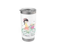 París Francia Recuerdo Retro Bicicleta Linda Chica Regalo Vaso térmico de acero inoxidable de doble pared