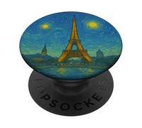 París Francia Torre Eiffel Viaje Vacaciones Estilo Van Gogh PopSockets PopGrip Adhesivo
