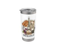 París Francia Torre Eiffel Vino Croissant Vintage Uva Vaso térmico de acero inoxidable de doble pared