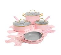 Paris Hilton Epic - Juego de ollas y sartenes antiadherentes, revestimiento antiadherente multicapa, tapas de vidrio templado, tacto suave, asas que se mantienen frías, fabricado sin PFOA, juego de
