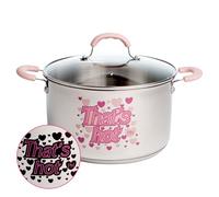 Paris Hilton Olla de acero inoxidable con icónica calcomanía indicadora de calor que cambia de color, cuenta con asas de agarre suave y marcas de medición, 8 cuartos de galón, rosa