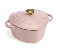 Paris Hilton Olla holandesa de hierro fundido esmaltado en forma de corazón con tapa, asas dobles, funciona en todas las estufas, apta para horno hasta 260.0 °C, 4 cuartos de galón, rosa