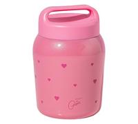 Paris Hilton Stainless Steel Food Jar, Double Wall Vacuum Sealed Insulated Food Storage Container with Carry Handle Lid, 24-Ounce, Pink with Heart Design