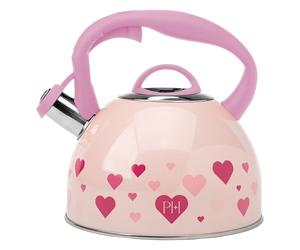 Paris Hilton - Tetera de acero inoxidable con diseño de corazón de 2 litros con asa de tacto frío y boquilla para silbato, perfecta para el uso diario, elegante y seguro