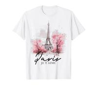 Paris Je T'Aime Torre Eiffel Rosa Francia París Souvenirs Camiseta gráfica económica, Hombre, Blanco, L