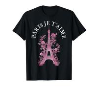 Paris Je T'Aime Torre Eiffel Rosa Francia París Souvenirs Camiseta gráfica económica, Hombre, Negro, L