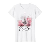 Paris Je T'Aime Torre Eiffel Rosa Francia París Souvenirs Camiseta gráfica económica, Mujer, Blanco, XS