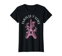Paris Je T'Aime Torre Eiffel Rosa Francia París Souvenirs Camiseta gráfica económica, Mujer, Negro, S