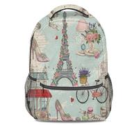 Paris Love - Mochila con estampado romántico, diseño de globo aerostático de Notre Dame, diseño de la Torre Eiffel de Notre Dame, mochila escolar para niñas, Color2., L