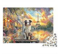 París Perro Scene Extra Thick Cardboard Eiffel Escena Arte Jigsaw Puzzle Adults Age 12 Up Brain Training Travel Activity Ideal Gift for Teen Puzzle Lovers 12 18 70x50cm/1000pcs