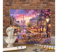 París Pintura por Numeros para Adultos y Niños con Kit Completo, DIY Ciudad Pintura por Números 45x60cm (Enrollado Sin Arrugas), 3 Pinceles y Pinturas Acrílicas- Decoración del Hogar, Regalo W-O841