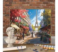 París Pintura por Numeros para Adultos y Niños con Kit Completo, DIY Torre De Hierro Pintura por Números 45x60cm (Enrollado Sin Arrugas), 3 Pinceles y Pinturas Acrílicas- Decoración Regalo W-O777