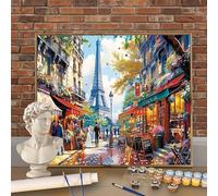 París Pintura por Numeros para Adultos y Niños con Kit Completo, DIY Vista De La Calle Pintura por Números 20x30cm (Enrollado Sin Arrugas), 3 Pinceles y Pinturas Acrílicas- Decoración Regalo W-O793