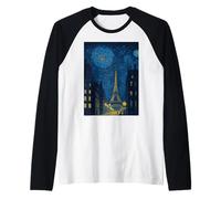 París por Noche - la Noche Estrellada parisina Camiseta Manga Raglan