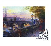 Paris River Sunset 1000 Piezas Rompecabezas Adultos Calle Parisina con Torre Eiffel a lo Lejos Premium Robusto Vibrante Desafiante Difícil Alivio Estrés Familiar Regalo 38x26cm/1000pcs