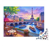 Paris River View Colourful Paris Café Street 1000 Pieces Jigsaw for Adults The Impossible Challenge Brain Development 38x26cm/1000pcs