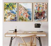 París, Roma, Santorini, ciudad costera, arquitectura, paisaje, acuarela, arte, póster, lienzo, pinturas, impresiones, decoración de pared para el hogar, 40 x 60 cm, 3 piezas, sin marco