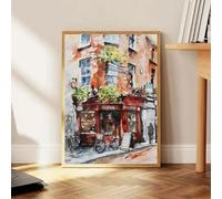París, Roma, Santorini, ciudad costera, arquitectura, paisaje, acuarela, arte, póster, lienzo, pinturas, impresiones, decoración de pared para el hogar, 80 x 120 cm, sin marco