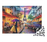 Paris Romance Street 1000 Piezas Rompecabezas Ocio Adultos Pareja Romántica Parisina Caminando bajo Lluvia al Atardecer Premium Robusto Desafiante Alivio Estrés 38x26cm/1000pcs