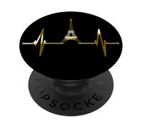 Paris Skyline Heartbeat Torre Eiffel Francia I Love Paris PopSockets PopGrip Adhesivo